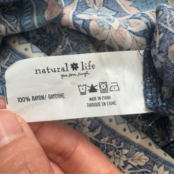 Natural Life Rebecca Blue Floral Tiered Midi Dress Blue Border Calico Print L - Picture 12 of 16